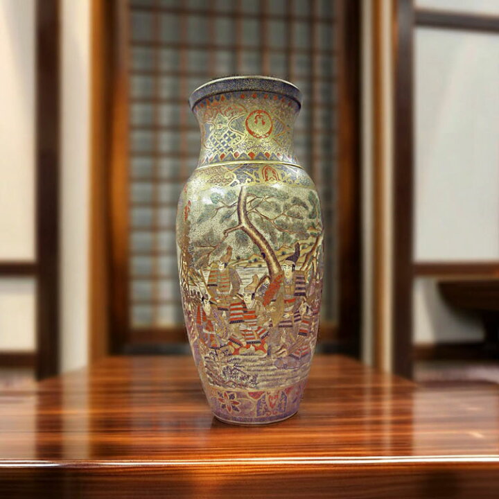 楽天市場】薩摩焼 金彩色絵 武者図 飾り壺 高さ約73cm 彩金 美術品 侍 