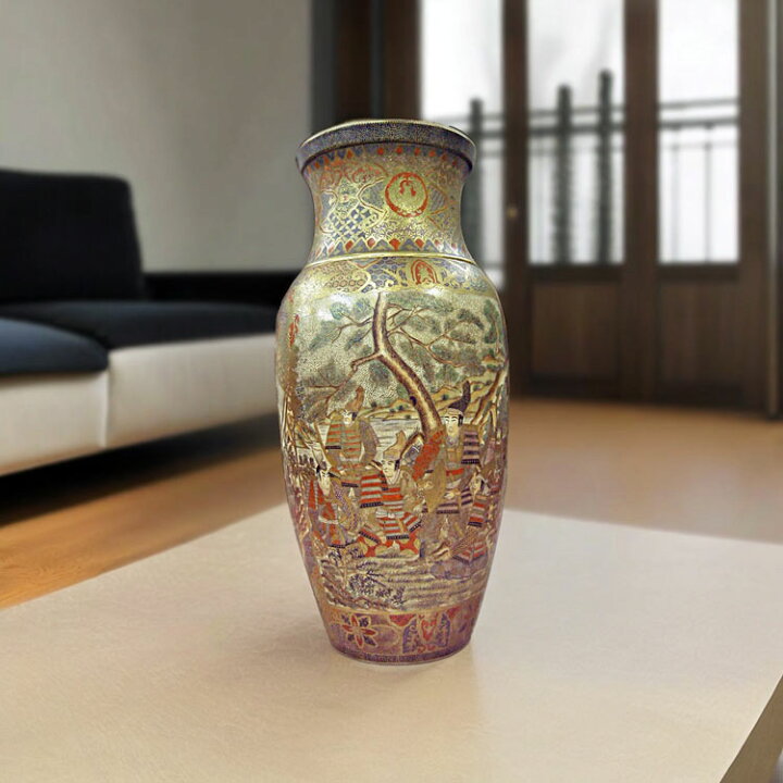 楽天市場】薩摩焼 金彩色絵 武者図 飾り壺 高さ約73cm 彩金 美術品 侍 