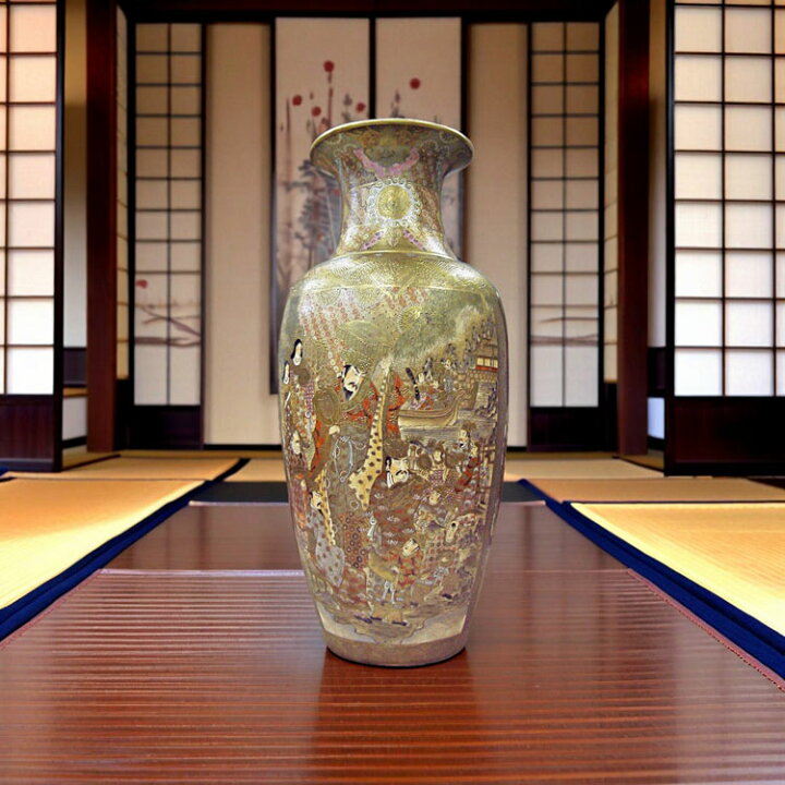 楽天市場】薩摩焼 金彩色絵 人物図飾り壺 高さ約72cm 工芸品 金襴手 彩 
