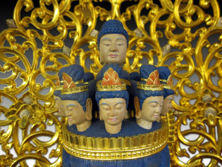 楽天市場】木彫り彫刻 仏像 十一面観音菩薩 立像 （截金彩色 光背金箔 