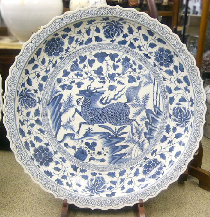 楽天市場】景徳鎮 青花 麒麟文盤 特大皿 3.5尺 直径約1m15cm 中国美術  