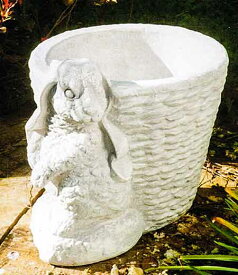 イタリア製動物像（ガーデン オーナメント） 寝耳兎のバスケット　ITALGARDEN　Cod.07 3937 ウサギ 石像 イタルガーデン社