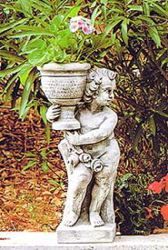 イタリア製子供像（ガーデン オーナメント）　花鉢の少年（左）　ITALGARDEN　PU-008400 石像 イタルガーデン社