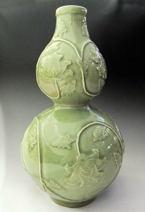 楽天市場】竜泉窯 天竜寺青磁瓢箪型牡丹文瓶 高さ約31cm 壺 中国 美術 