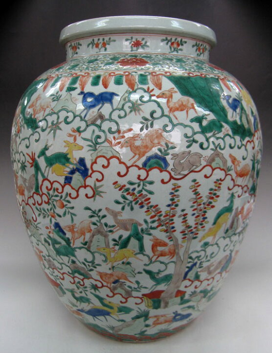 楽天市場】景徳鎮 嘉靖赤絵五彩動物文壺 高さ約46.5cm 中国 陶磁器 