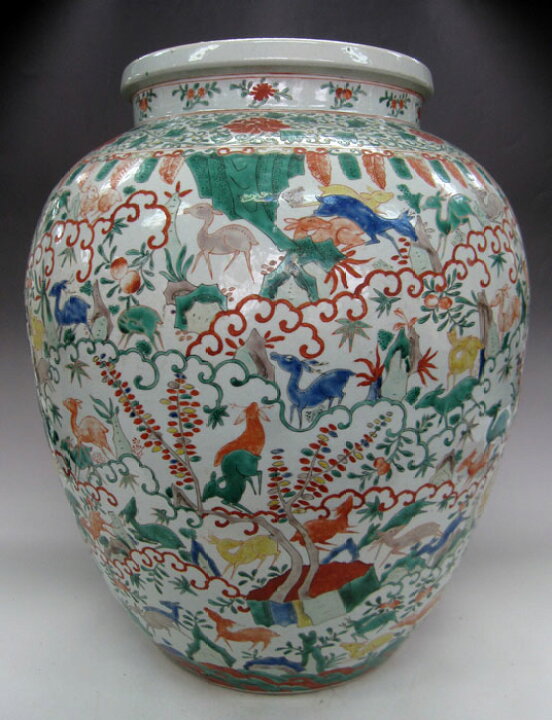 楽天市場】景徳鎮 嘉靖赤絵五彩動物文壺 高さ約46.5cm 中国 陶磁器 