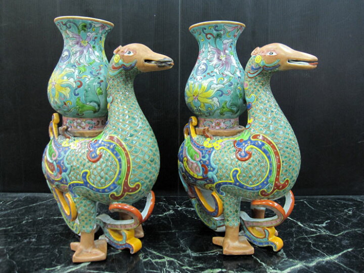楽天市場】景徳鎮 十錦 動物飾り壺（1対） 高さ約35.5cm 中国 陶磁器 