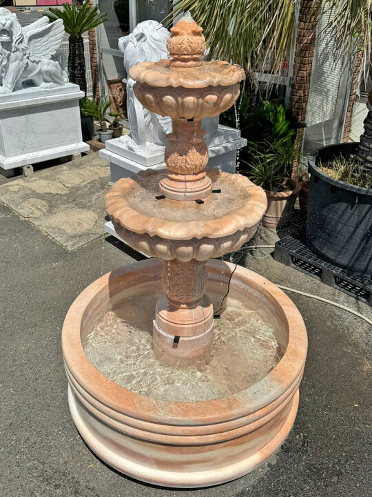 楽天市場】一点もの 天然石 大理石 彫刻 大三段噴水 ピンク 高さ220cm 