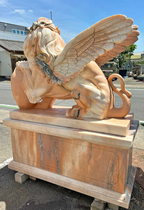 楽天市場】天然大理石彫刻 翼を持つライオン （有翼の獅子） ペア 