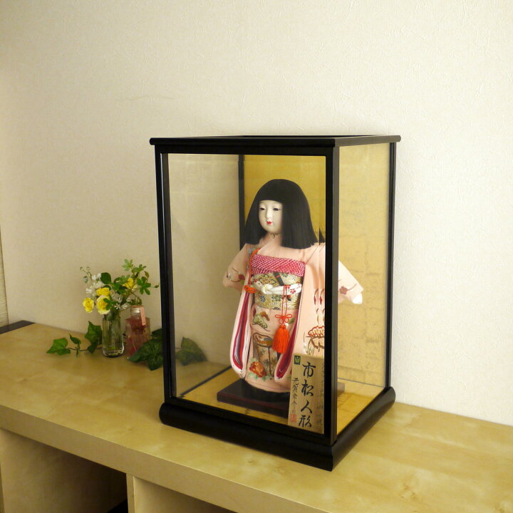 楽天市場 10号用 国産 最高級人形ケース 黒塗前扉 前ガラス面取 市松人形対応 女の子 かわいい 上品 童 国産 市松人形 日本人形 お雛様 おひなさま 人形の増村 楽天市場店