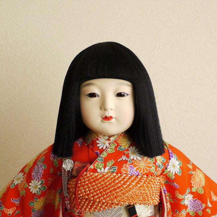 楽天市場 増村限定品 元賀章介作 11号 尺一 別染め 菊ちらし 赤色 越前塗台 増村人形オリジナル作品 市松人形 女の子 かわいい 上品 童 国産 雛人形 お雛様 おひなさま お雛さま 人形の増村 楽天市場店