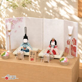 雛人形 伝統工芸士 幸一光 コンパクト モダン おしゃれ インテリア ひな人形 彩-AYA- 紺 桐箱収納 桜梅屏風 かわいい お雛様 親王飾り 初節句 増村人形店 MMN0535
