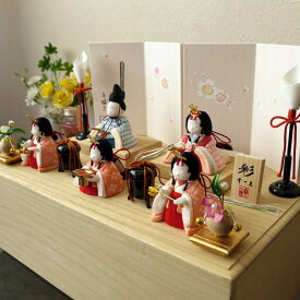 【8日間限定★独自P5-10倍★11/4-11】雛人形 コンパクト モダン おしゃれ インテリア ひな人形 おひなさま 幸一光 彩-AYA- 官女五人 桐箱収納 手描き桜 市松 小 木製黒塗燭台 貝桶 クリアフラワー桜橘 かわいい お雛様 雛 親王飾り 増村人形店 MMN0797