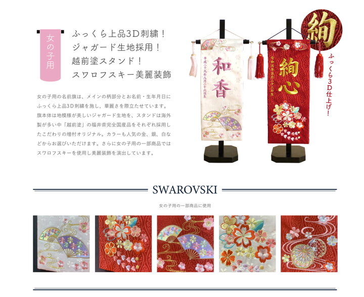 楽天市場 ジャガード刺繍名前旗 はるかさくら 小 薄ピンク スワロフスキー付 国産黒塗スタンド ひな人形 雛人形 お雛様 おひなさま お雛さま 五月人形 名前旗 男の子 刺繍 節句 雛人形 女の子 コンパクト 刺繍 雛祭り 人形の増村 楽天市場店