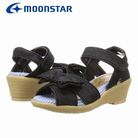 ムーンスター MoonStar SG J531 女の子 子供靴 キッズ ジュニア リボン付き サンダル ウエッジヒール マジックテープ ブラック