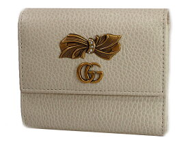 マスヤ質店◆ グッチ GUCCI 三つ折り財布 524294 レザー アイボリー GG リボン 花柄【中古】