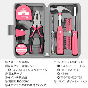 24点 工具セット 家庭用 初心者向け DIY ツールキットセット 差し替えドライバー、 ベーシック 小型 ツールセット 工具箱付き 家庭用多機能 24点セット コンパクト 工具 セット