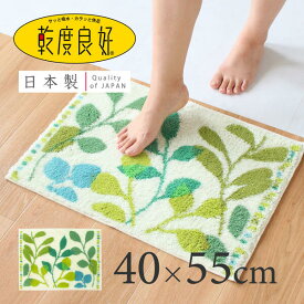 【25日★P5倍 10%OFFクーポン】 乾度良好 フィーユ バスマット 約40×55cm グリーン バス マット 風呂マット 吸水マット 北欧 おしゃれ 日本製 吸水 速乾 抗菌 防臭 ふかふか バス用品 オカ OKA