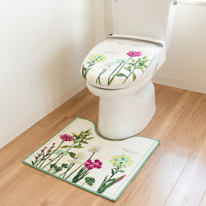 【最大1000円OFFクーポン】 ボタニカルガーデン トイレ2点セット(ドレニモフタカバー+トイレマット約55×60cm) セット マット フタ カバー 吸水加工 北欧 おしゃれ 花柄 日本製 トイレ用品 トイレタリー トイレグッズ マット&ラグファクトリー 北欧風 ボタニカル柄 バスマット 40cm×60cm 楕円形 トイレマット ラグ