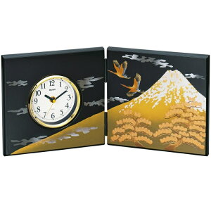 屏風時計 黒 松に鶴(インテリア お土産 海外土産 プレゼント)