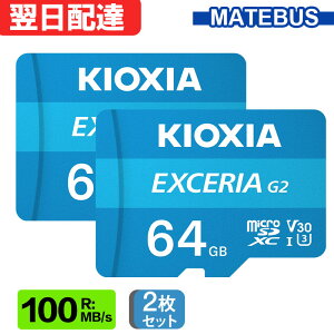 2枚セット マイクロsdカード microSDXC 64GB microSDカード KIOXIA キオクシア EXCERIA G2 UHS-I U3 V30 4K A1対応 Class10 R:100MB/s W:50MB/s Nintendo Switch動作確認済 LMEX2L064GC4 海外パッケージ 送料無料