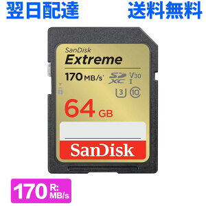 SDXCJ[h 64GB SDJ[h TfBXN SanDisk Extreme UHS-I U3 V30 4kΉ class10  R:170MB/s W:80MB/s SDSDXV2-064G-GNCIN COpbP[W zB 