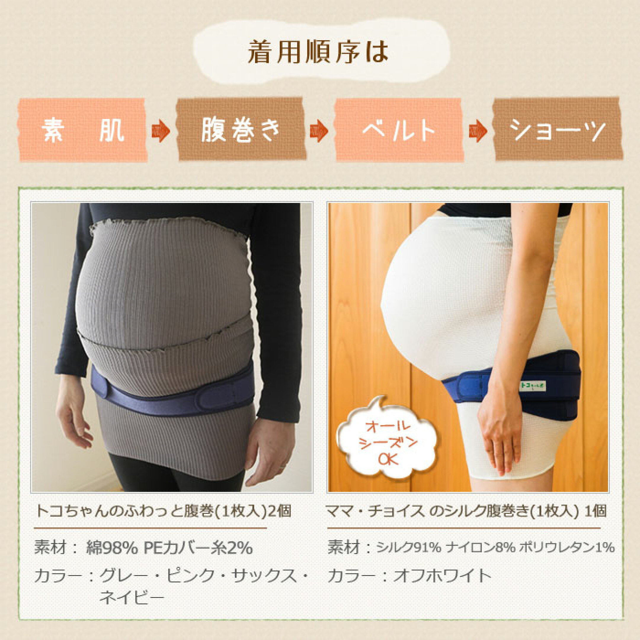 トコちゃんベルトの下につけるシルク腹巻きとふわっと腹巻