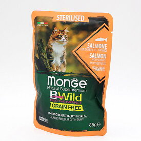 【猫】Monge Bwild パウチ サーモンwithシュリンプ&ベジタブル85g キャットフード グレインフリー ウェットフード[M便 1/10]【PU0404】