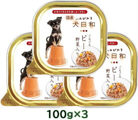 犬日和 ごろごろビーフ 野菜入り 100gx3パック 犬用 ドッグフード ウェットフード【SET】