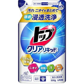 (送料無料)(まとめ買い・ケース販売)トップクリアリキッド 詰替え（500g）衣料用洗剤（12個セット）/ ライオン