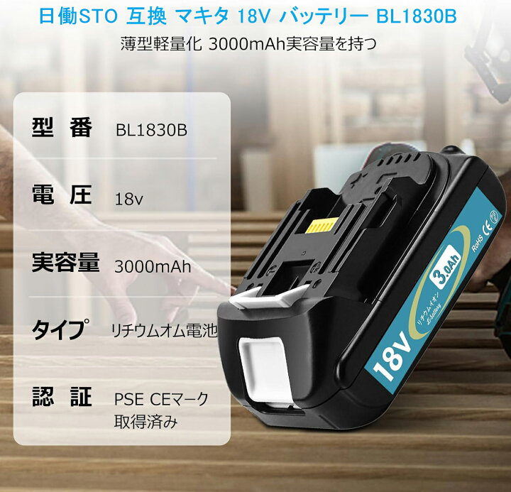 楽天市場】【軽量薄型&大基盤UP!】1年保証 マキタ 18V バッテリー 3.0  
