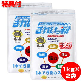 【4/25限定2人に1人最大100%P付与】きれいっ粉 1kgX2袋 洗浄剤 洗濯 消臭 除菌 キッチン シンク 排水口 茶渋 油汚れ 襟 黄ばみ 掃除 エアコン 洗濯槽 浴槽 汚れ カビ 大掃除 台所 トイレ 壁紙 やに 白く 漂白 脱脂 脱臭 洗浄 強力 界面活性剤不使用 安全 安心 キレイッ粉