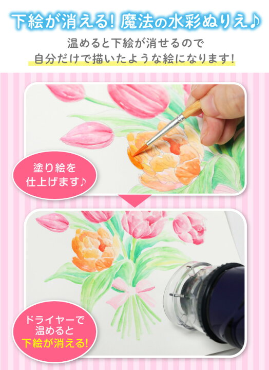 楽天市場 塗り方がわかるガイドブックつき 花をえがこう やさしい水彩ぬりえセット 36色パレット付 魔法のぬりえ 塗絵 固形水彩絵具パレット 筆つき ドライヤーで 温めると下絵が消える 絵の具付き塗り絵セット 絵具つき ぬり絵 ぬりえ マツカメショッピング