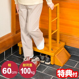 【P最大47倍&クーポン】手すり付玄関台 幅60cm VS-RF601 玄関 手すり付き踏み台 耐荷重100kg 介護用品 手すり付きステップ台 手すり玄関台 手すり踏み台 手摺付き踏み台 段差解消 踏み台 木製 手すり付き 横倒れ防止 支え付き 玄関ステップ VSRF601 組立式 入口 介