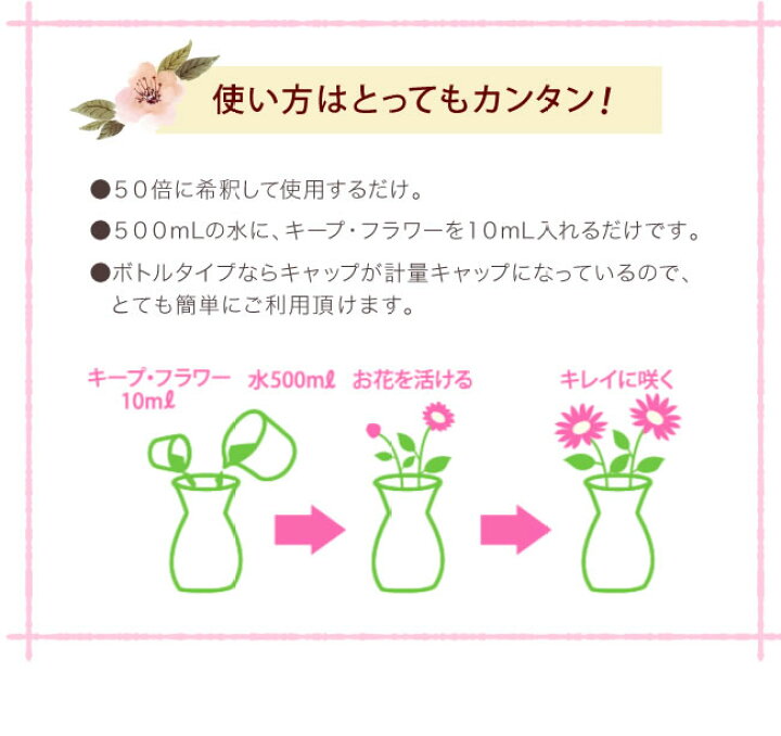 楽天市場 切花栄養剤 キープフラワー 500ml 4個以上購入で送料無料 キープ フラワー 切り花 栄養剤 お花の延命剤 生花 生け花 花束 長持ち クリスマスプレゼント マツカメショッピング