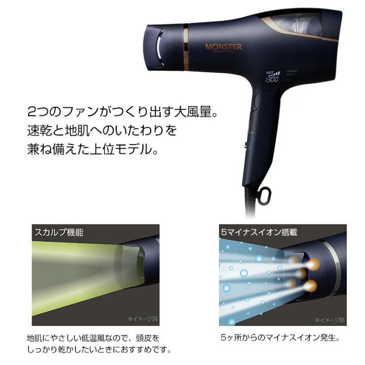 コイズミ ダブルファンドライヤー モンスター ネイビー KHD-W790A コイズミ ダブルファンドライヤー モンスター ネイビー KHD-W790A
