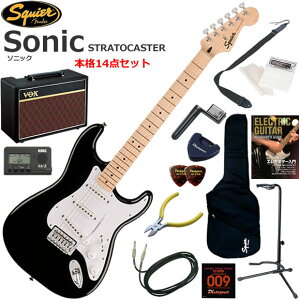 Squier �X�N���C���[ Squier Sonic Stratocaster/BLK �G���L�M�^�[ ���S�҃Z�b�g �l�C��VOX Pathfinder10���������{�i14�_�Z�b�g