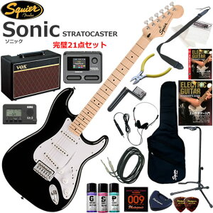 Squier �X�N���C���[ Squier Sonic Stratocaster/BLK �G���L�M�^�[ ���S�҃Z�b�g VOX Pathfinder10�ƃG�t�F�N�^�[�������Ă銮��21�_�Z�b�g
