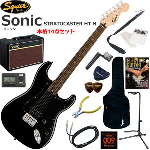 Squier �X�N���C���[ Squier Sonic Stratocaster HT H/BLK �G���L�M�^�[ ���S�҃Z�b�g �l�C��VOX Pathfinder10���������{�i14�_�Z�b�g