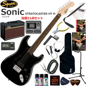 Squier �X�N���C���[ Squier Sonic Stratocaster HT H/BLK �G���L�M�^�[ ���S�҃Z�b�g VOX Pathfinder10�ƃG�t�F�N�^�[�������Ă銮��21�_�Z�b�g
