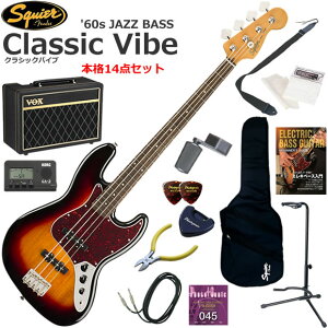 Squier �X�N���C���[ Classic Vibe '60s Jazz Bass/3CS �G���L�x�[�X ���S�҃Z�b�g �l�C��VOX Pathfinder10���������{�i14�_�Z�b�g
