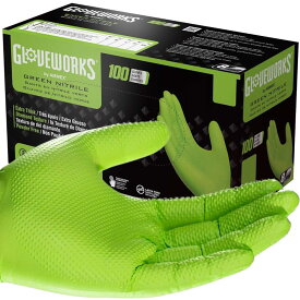 [Ammex] Gloveworks HD ニトリル手袋 ダイヤモンドテクスチャー グリップ付き1000個入りのケース 超強力な8mil/0.2mm厚 ラテックスフリー パウダーフリー 使い捨て手袋 工業用 作業用, グリーン