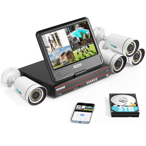 【500万画素・POE有線接続】Sovmiku防犯カメラ poe給電 屋外 有線 監視カメラ 4台セット 10インチモニター付き 500万画素POEカメラ IP66防水 センサー発光 双方向音声 屋内外対応 暗視撮影 動体検知