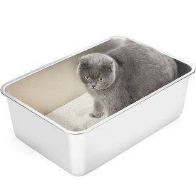 ネコのトイレYangbaga幅40×長60×高20cm猫トイレ ステンレス鋼 猫用トイレ本体 ペット用トイレ 丸形のノンスリップシート付…