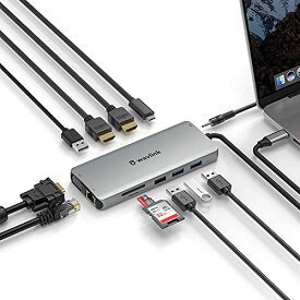 WAVLINK USB Type-C 12-in1 ミニドッキングステーション HDMIアダプター 4K出力3840 x 2160@30Hz 多機能 USB 3.0変換アダプター - 2×USB3.0/2×USB2.0/ LANポートRJ45（1000Mb