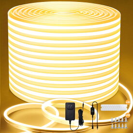 Lamomo LEDテープライト10M 防水 高輝度 テープライト LED 調光可能 折り曲げ自在 切断可能 長持ち 24V 電球色 ネオンライト LEDチューブ 間接照明 室内/屋外/駐車場/店舗/DIY/装飾用（電源・調光器付き）