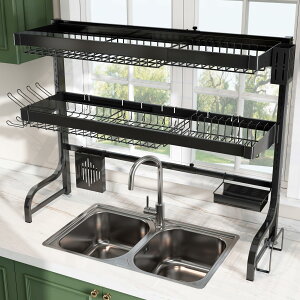 MAJALiS 水切りラック シンク上 シンク上水切りラック 水切りラック 3段 ブラック キッチンラック シンク上 収納 食器 水切り シンク上 ラック 収納棚 強化型 高い安定性 自動排水 組立簡単 テ