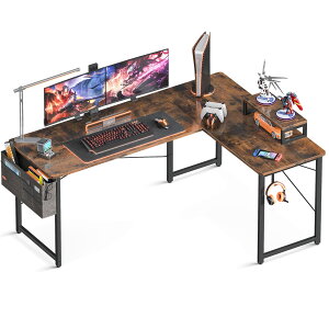 ODK l字デスク パソコンデスク ゲーミングデスク L字型 幅146cm×奥行120cm pcデスク デスク 机 収納袋付き desk オフィスデスク 書斎 在宅勤務 組立簡単 ビンテージ