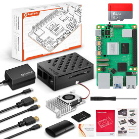 RasTech Raspberry Pi 5 8GB セット Raspberry Pi 5 8gb 本体/ 64 GB メモリカード/ 5.1V 5 A Type C電源/ 2 Micro HD Out ケーブル/ABSケース/アクティブクーラ/USBカー