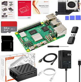 RasTech Raspberry Pi5 8GB Kit 技適済み raspberry pi5 kit ラズベリーパイ5 8GBボード/アクティブクーラー/PD電源アダプター/64GB カード/ABS黒色ケース/MicroHDOUTケーブル/CAT6 L